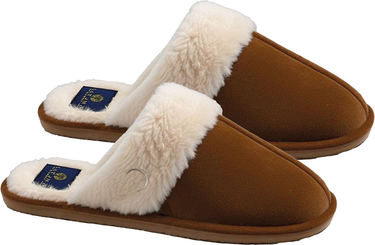Latona Blanket® Sloffen dames - Pantoffels dames - Suede laag - Bruin - Maat 39/40