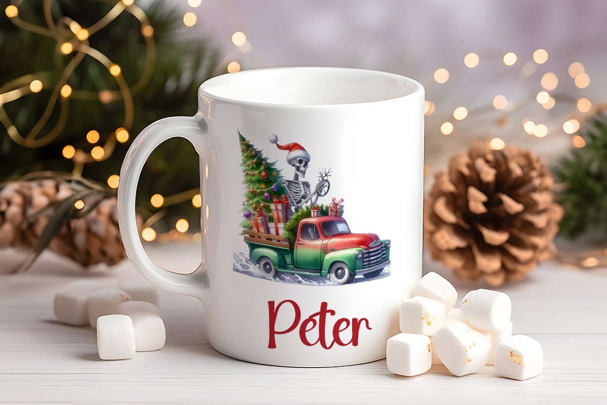 Kerstmok met Truck en Naam - 330 ml - Uniek Mannen Kerstcadeau / Heren Kerstcadeau