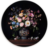 WallCircle® Cercle mural 60x60 cm - Cercle mural Vase à fleurs - Bois - Fleurs - Bouquet - Décoration murale murale salon - Décoration murale chambre - Accessoires de décoration de chambre - Tableaux ronds