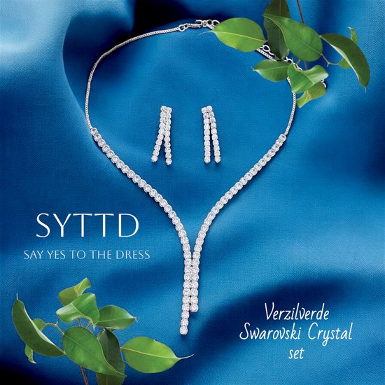 Fashion Jewelry - SYTTD - Feestelijke crystal sieraden set - collier en oorhangers (verzilverd) - Swarovski elements crystal blanc - 43 cm (+ 9 cm verlengketting) - dames meisjes - bruiloft gala feest feestdagen - casual