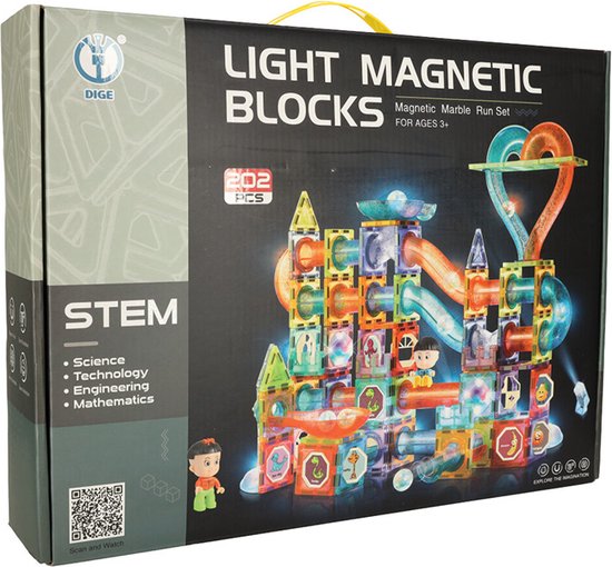 Magnetische Knikkerbaan XXL – 202 Stuks Knikkerbaan Met Lichteffecten - Magnetisch Speelgoed - Magnetic Tiles - Constructiespeelgoed Voor Leeftijd 3 t/m 12 Jaar - Cadeau Kind