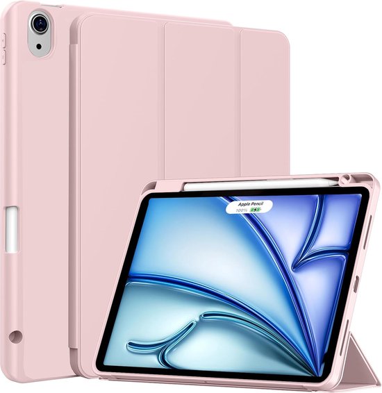Casemania Hoes Geschikt voor Apple iPad Air (11 inch 2024 & 2025) - Roze - Smart Cover met Pen Slot