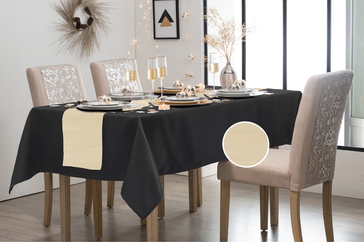 Givi Italia Kerst decoratie stof/tafelloper - champagne - op rol - 300 x 30 cm - stof