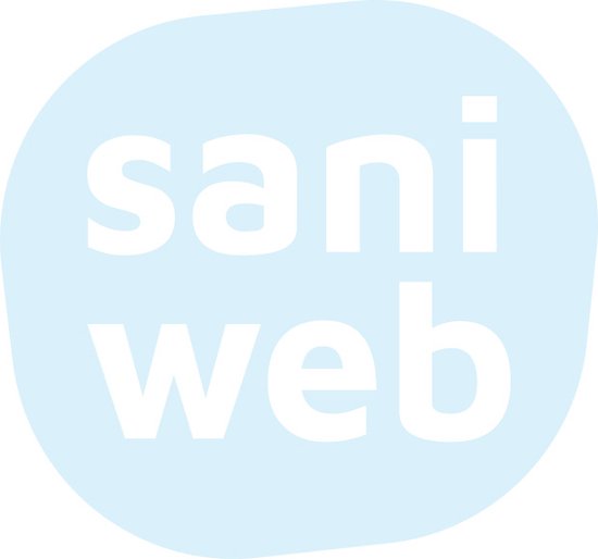 Logo van Saniweb met witte letters op een lichtblauwe achtergrond.