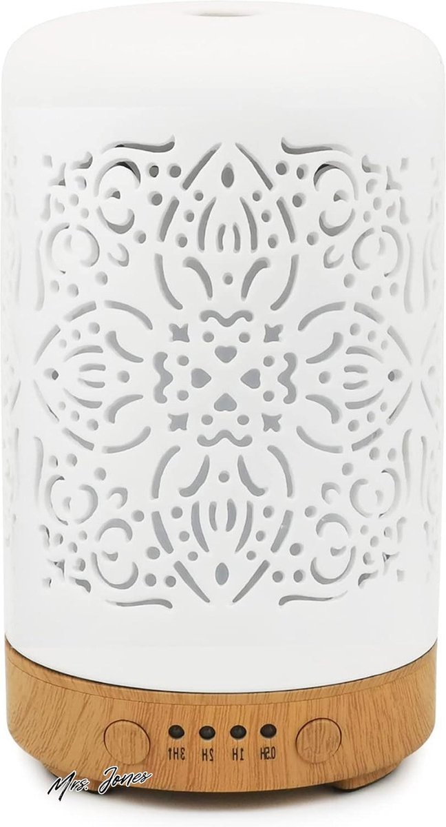 Goedkoopste Mrs. Jones Premium Collection Keramische etherische olie diffuser - Wit - 250 ml - Timer - Nachtverlichting - Automatische uitschakeling - Aromatherapie .