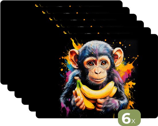Placemats - 6 stuks - 45x30 cm - Placemat kunststof - Aap - Graffiti ...