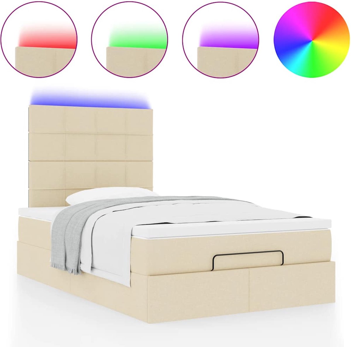vidaXL - Ottoman - bed - met - matras - en - LED's - 120x200cm - stof - crèmekleurig