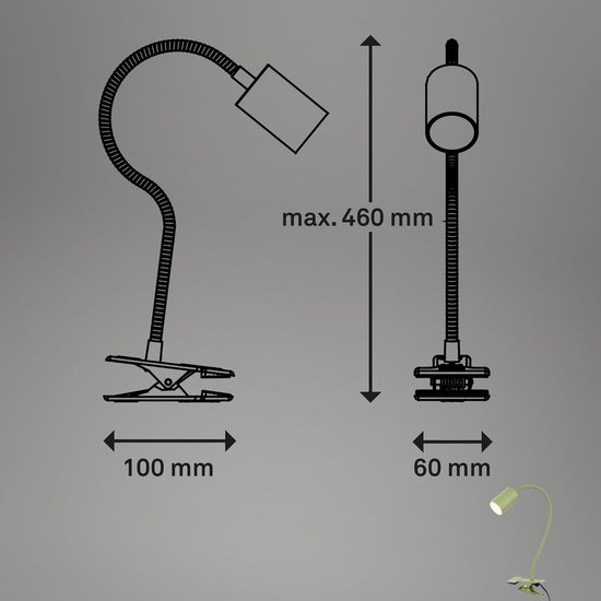 Mrs. Jones Bureaulamp met snoerschakelaar warm witte lichtkleur draaibaar stekker leeslamp klemlamp bedlamp leeslampje voor kinderen bureaulamp 40cm hoog groen met energiezuinige LED lamp . — afbeelding 3