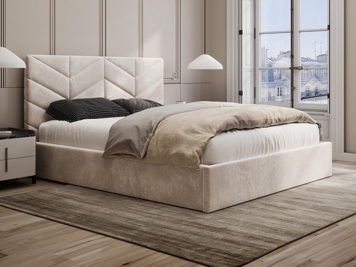 Vente-unique Bed met opbergruimte stof crème 180 x 200 cm