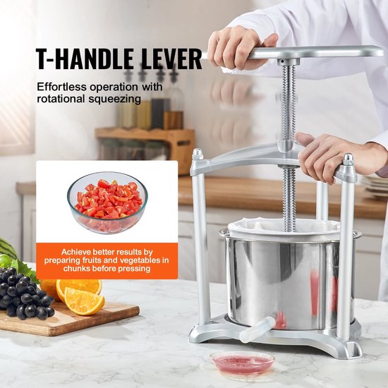 Handmatige Sapcentrifuge - Kitchen Citruspers - Handmatige Fruitpers - 6L - Sinaasappel- en Druivenpers - Automatische Pulpuitworp - Zilver — afbeelding 2
