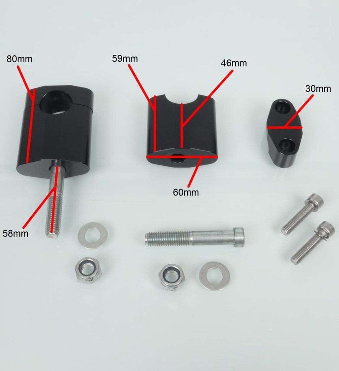 paar zwarte stuurverhoger diameter 28mm generiek voor motorfiets nieuw