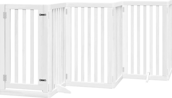 vidaXL - Clôture pour chien - pliable - avec - porte - 6 - panneaux - 300 - cm - bois de peuplier - blanc