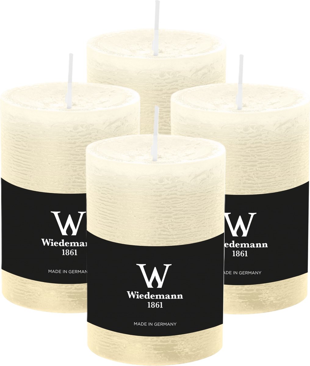 Wiedemann Cilinderkaars/stompkaars - 4x - rustieke kaars - ivoorwit - 7 x 10 cm - 43 branduren