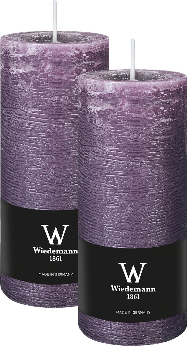 Wiedemann Cilinderkaars/stompkaars - 2x - rustieke kaars - paars - 7 x 16 cm - 66 branduren Amethist paars