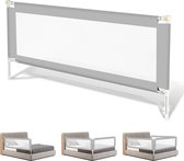 Bedhekje - Universeel - Extra Lang 150 CM - Verstelbaar - Grijs met opvangnet - Bedrand - Bedrail - Bedrek voor peuters Uitvalbeschermer Uitvalbeveiliging