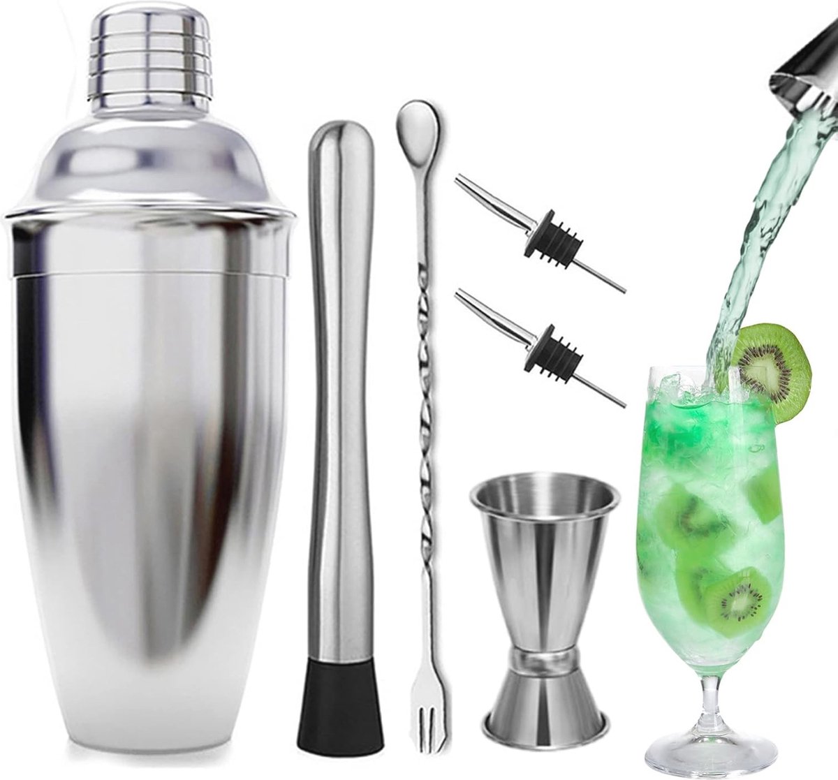 Cocktail Shaker Set - 6-delige baraccessoires met cocktailmixer van 750 ml - Perfect voor thuis en bars