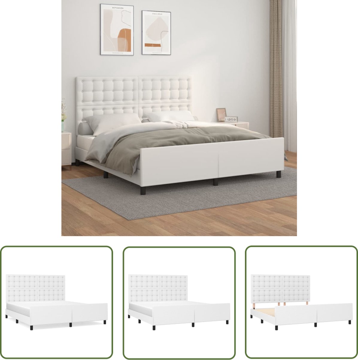 The Living Store Bedframe - 203 x 186 x 118/128 cm - Duurzaam kunstleer