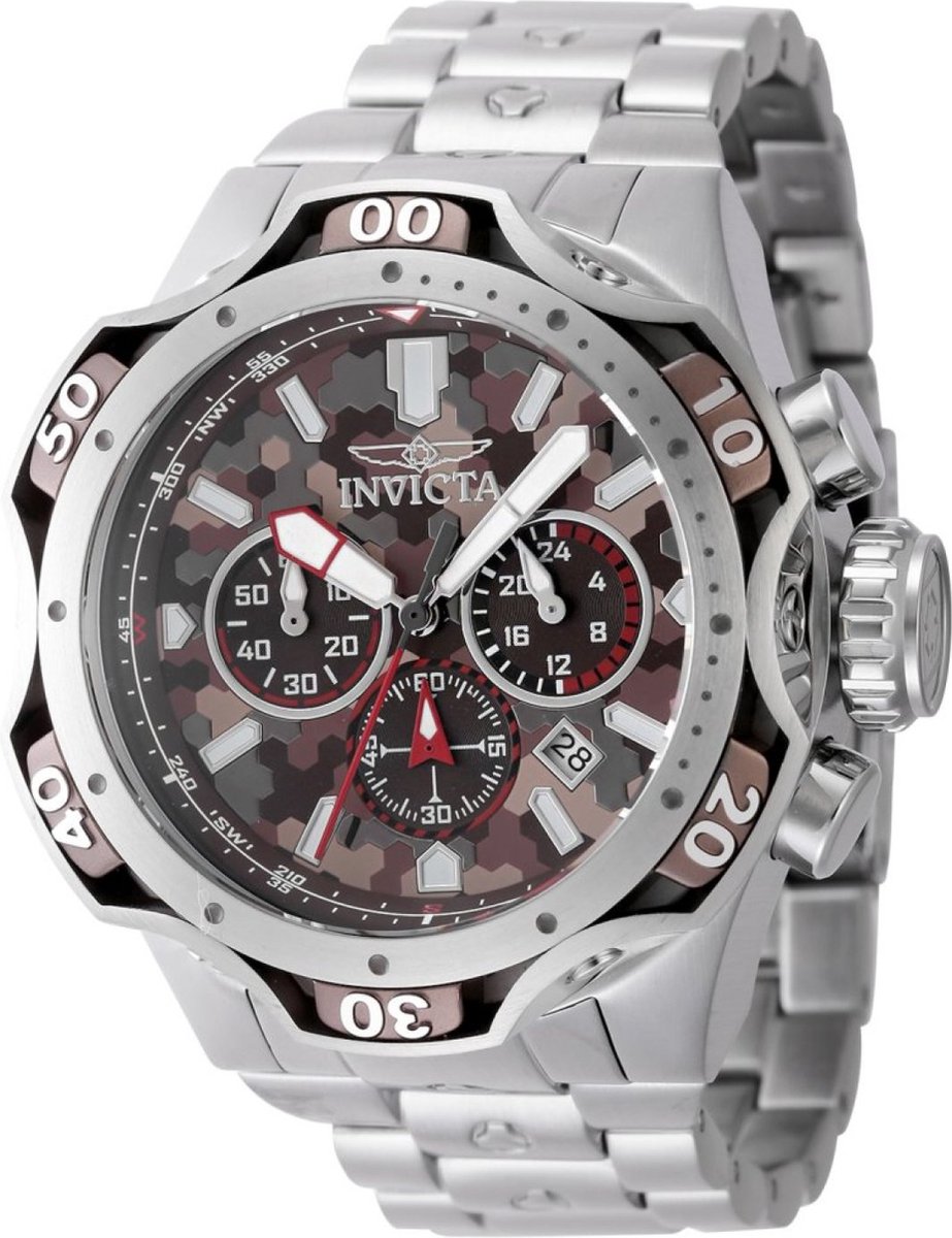 Invicta Venom 47757 Heren Horloge - Waterdicht - Analoog - Quartz Uurwerk - Roestvrij Staal met bruine Wijzerplaat - 52mm