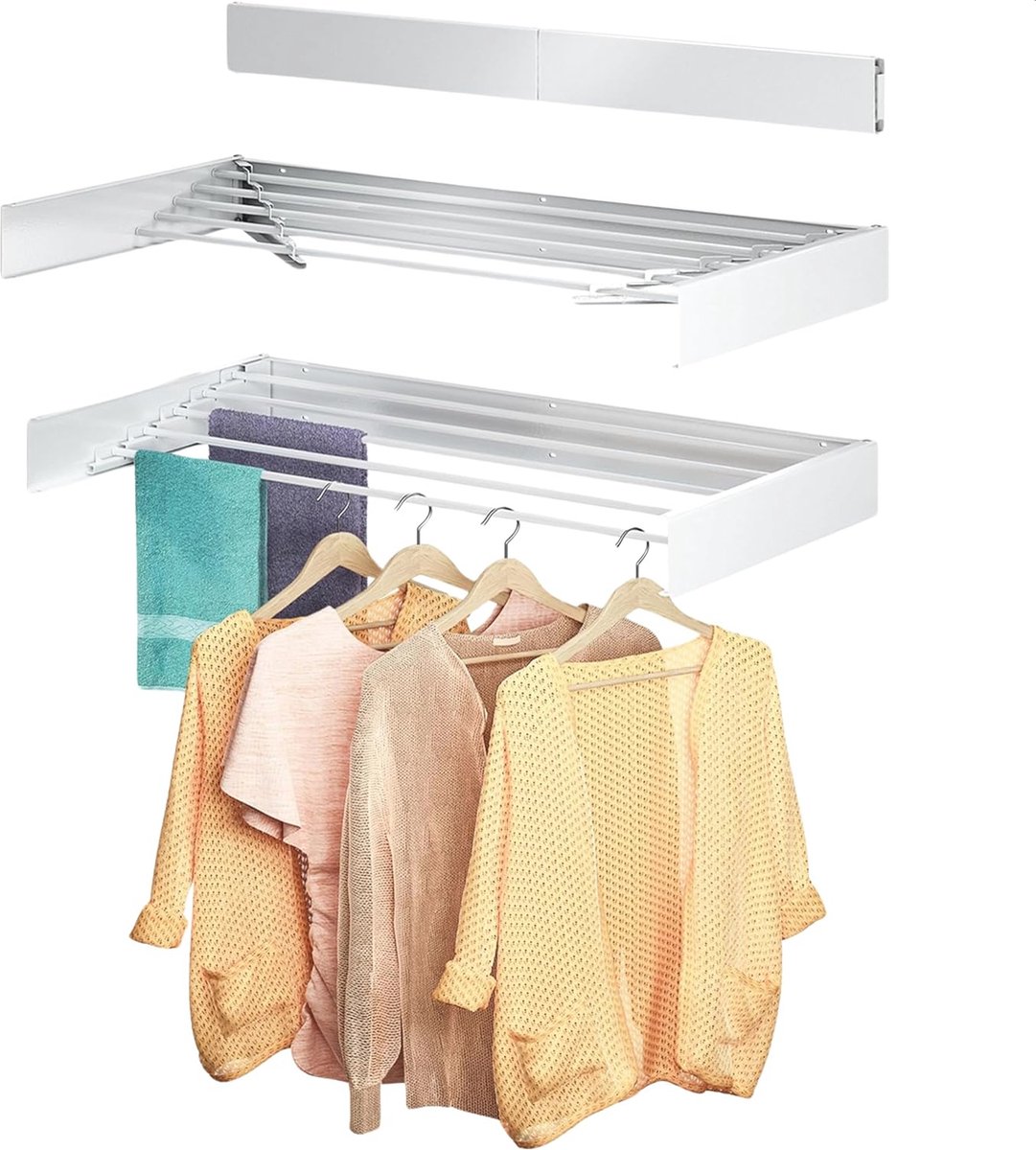 Goedkoopste Inklapbaar Wanddroogrek XXL - 100cm, Hangend, Droogrek met 6M Lengte (Wit