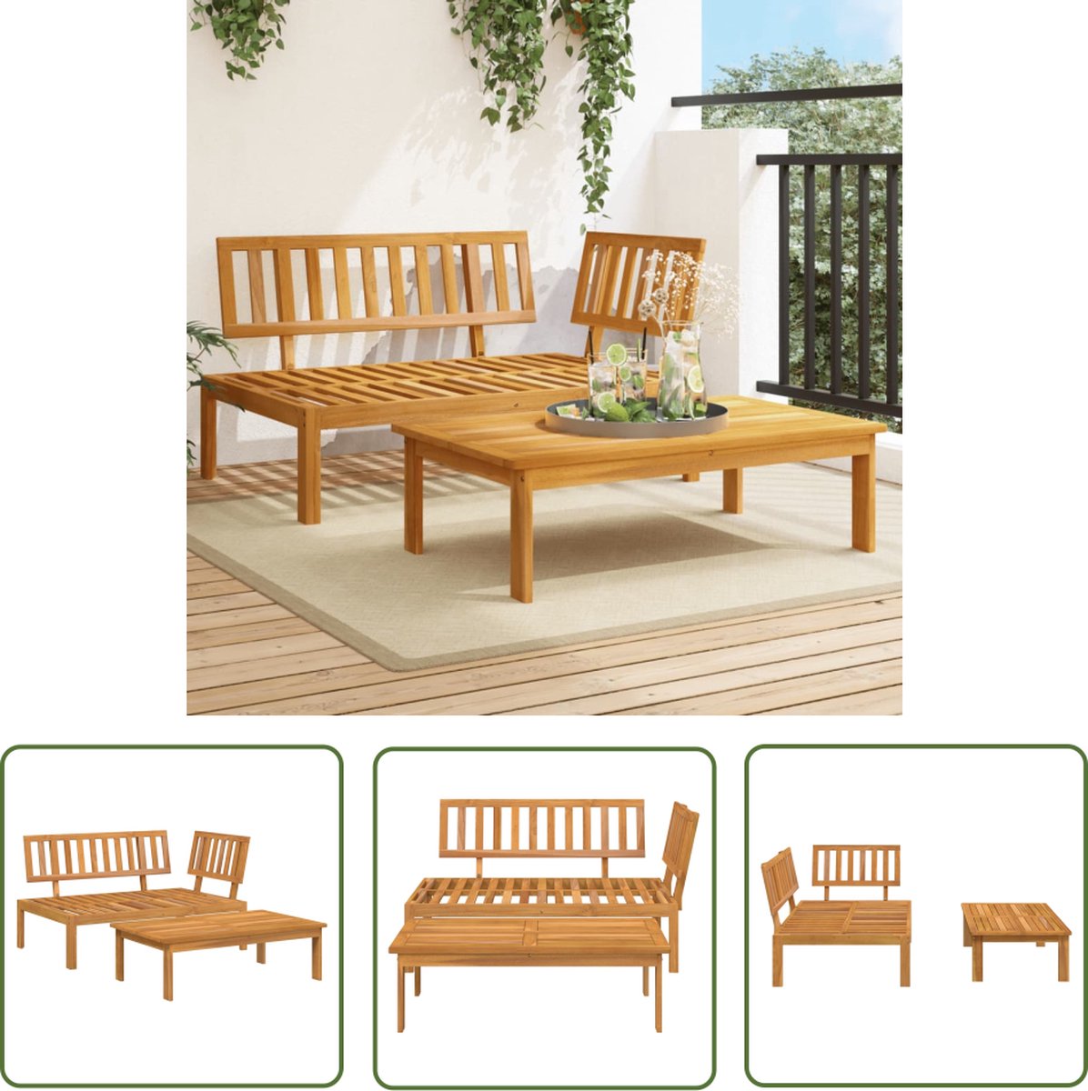 vidaXL Tuinset - Loungeset - 2-delige Loungeset pallet massief acaciahout - Acacia Hout - Buitendecoratie - Lounge Set
