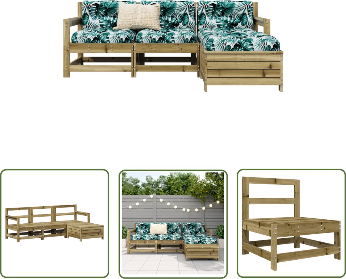 The Living Store 4-delige Loungeset geïmpregneerd grenenhout - Loungebank - Lounge Set - Buitenmeubels - Tuinmeubels - Teak Meubel