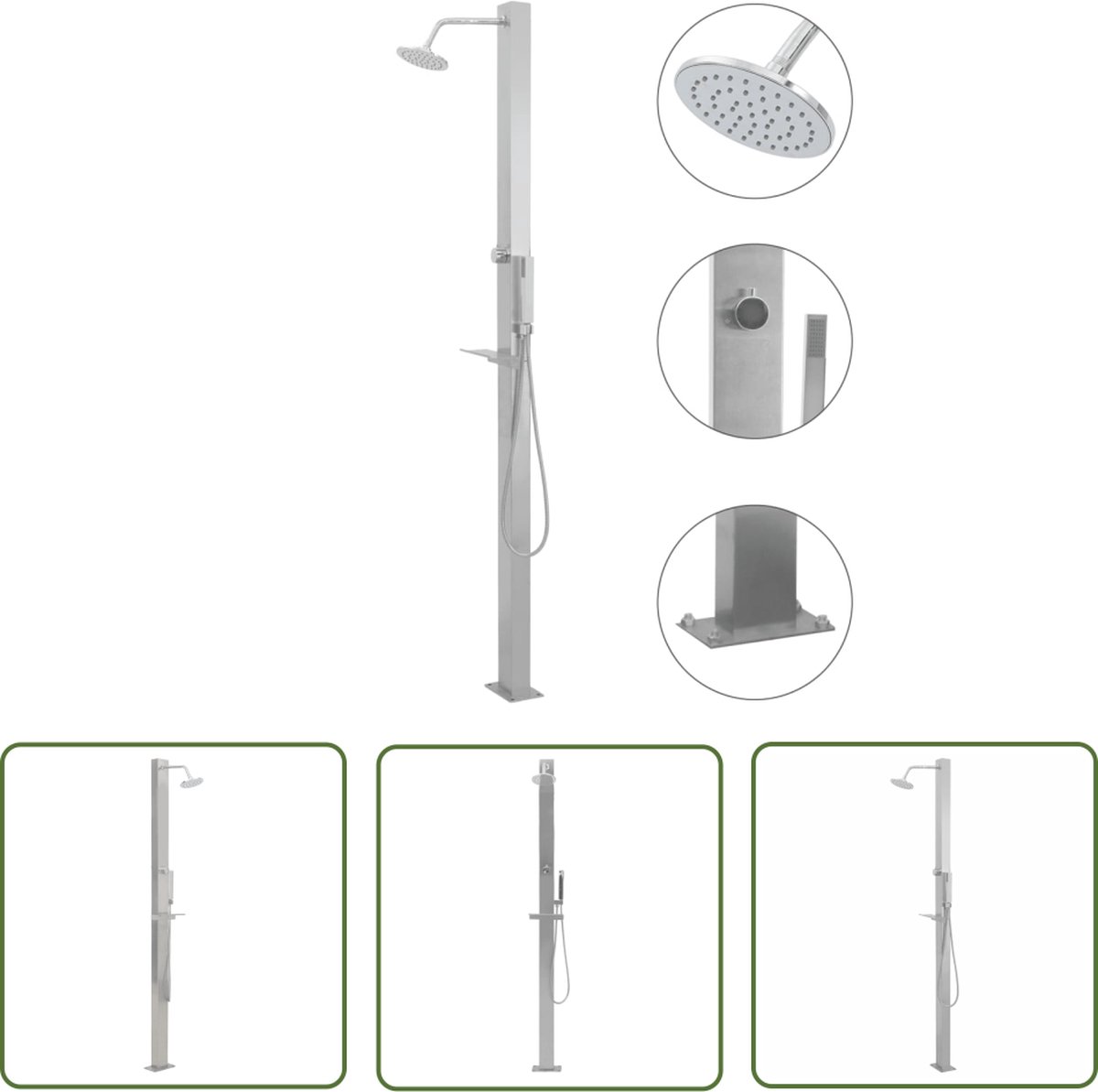 vidaXL Regen Douche – Buitendouche – Buitendouche recht roestvrij staal – Inox Douche – Badkamer Buiten – Tuindouche