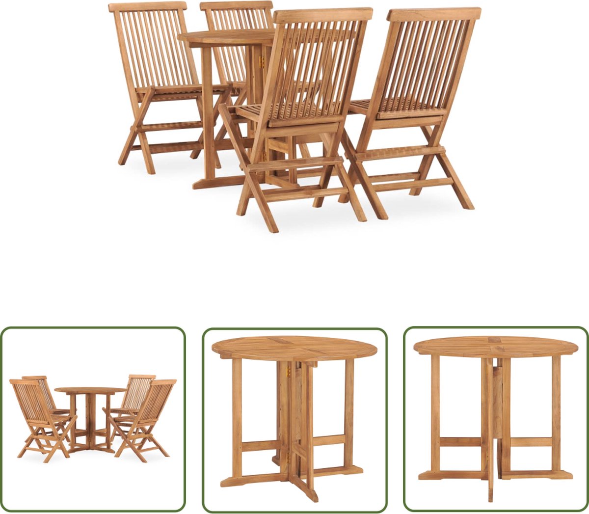 The Living Store 5-delige Tuinset inklapbaar massief teakhout - Eetkamer - Teak Houten Meubels - Buitentafels - Tuinstoel - Tuinbank
