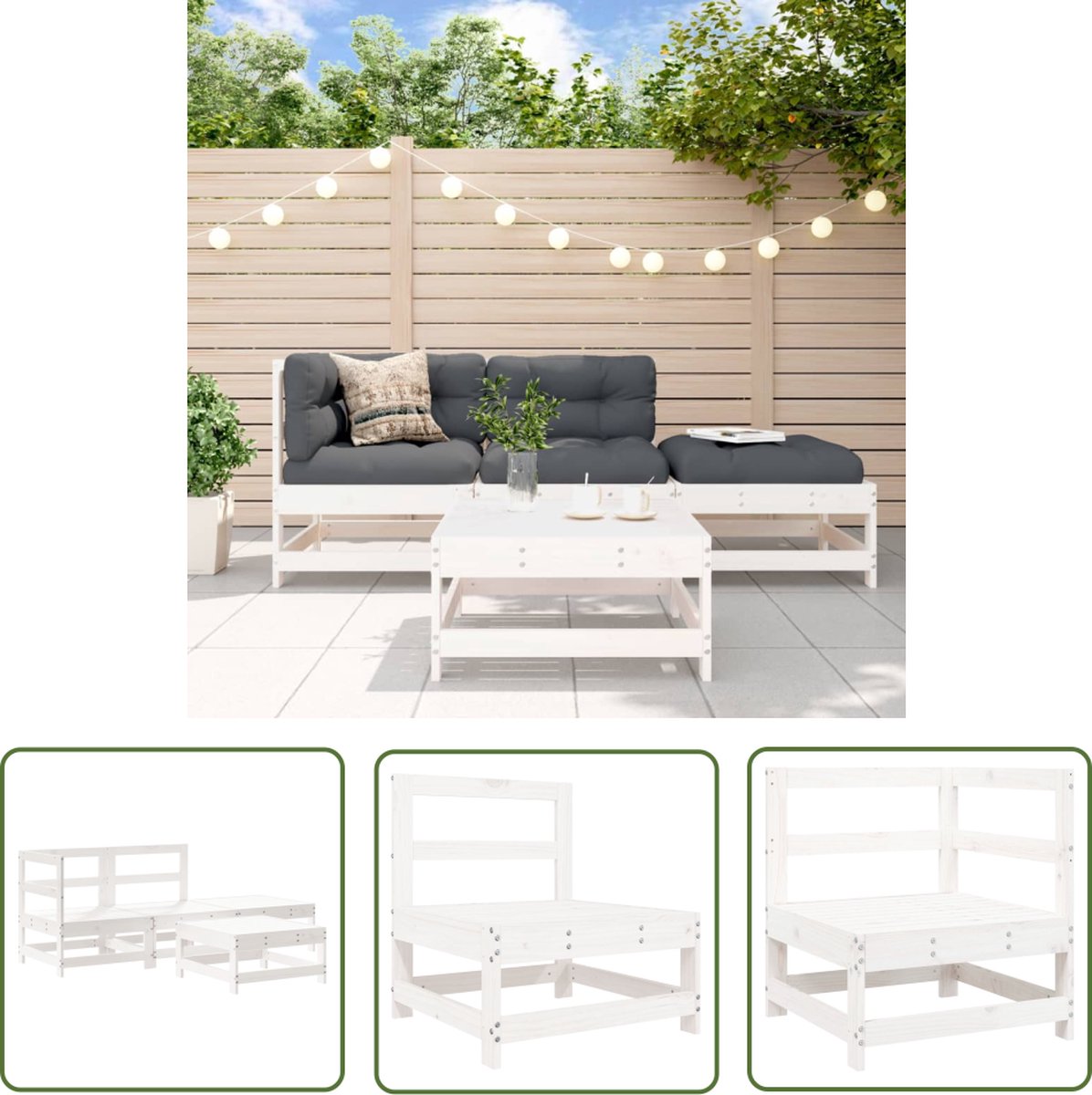 Wit massief grenenhouten hoekbank loungeset voor tuin - The Living Store.