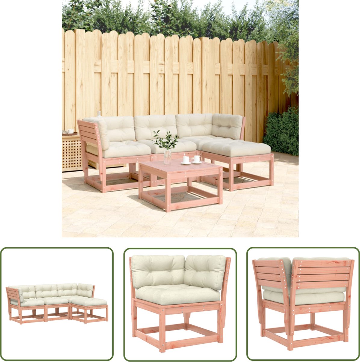 The Living Store 4-delige Loungeset met kussens massief douglashout - Loungeset - Tuinset - Hout - Douglashout - Creme Wit