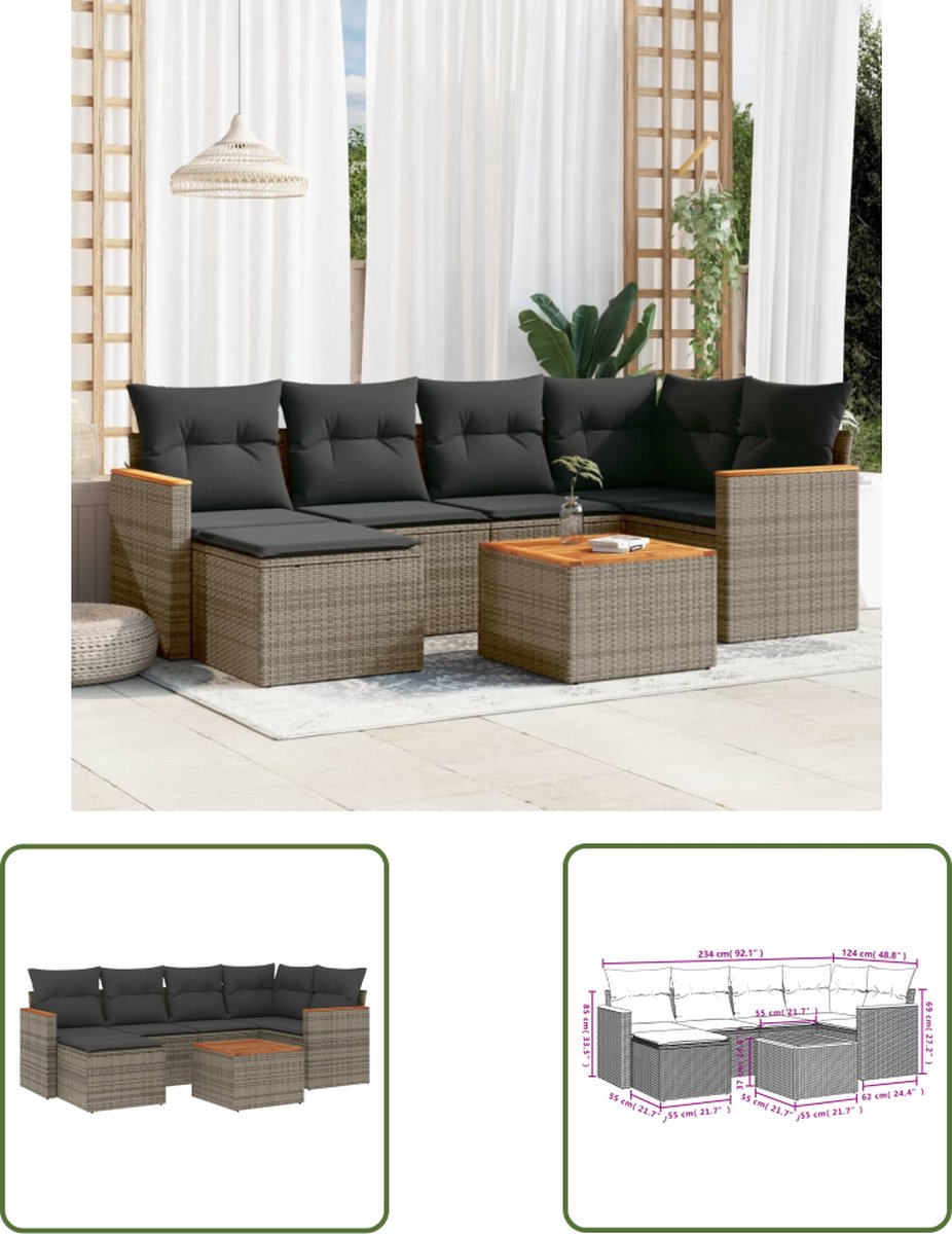 The Living Store 7-delige Loungeset met kussens poly rattan grijs - Loungeset - Lounge Set - Tuinlounge - Buitendining - Outdoor Furniture The Living Store 7-delige Loungeset met kussens poly rattan grijs - Loungeset - Lounge Set - Tuinlounge - Buitendining - Outdoor Furniture - Image 1