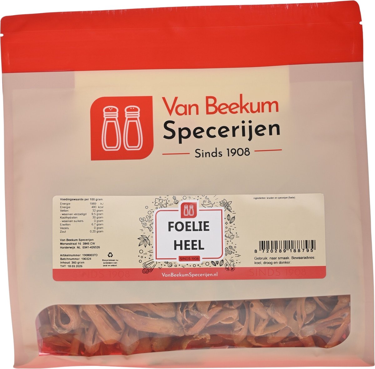 Goedkoopste Van Beekum Specerijen - Foelie Heel - 360 gram (hersluitbare stazak