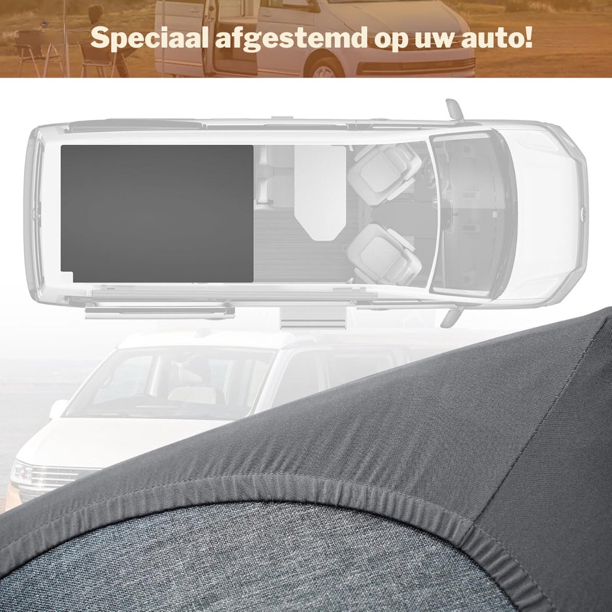 Climacover Weerbescherming voor slaapdak VW T5&T6, korte versie, superplat, voorkant hoog, - Webwinkel en werkplaats voor camper accessoires