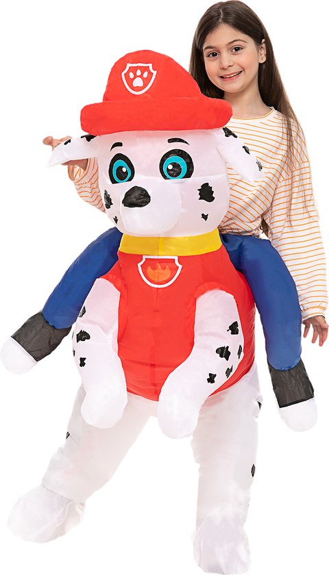 KIMU® Opblaas Kostuum Kinderen Patrol Paw Zittend Op Dalmatiër - Maat 80 86 92 98 104 110 116 122 - Opblaasbaar Pak - Hondenpak Opblaaspak - Opblaasbare Puppy Halloween