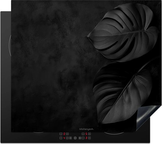 KitchenYeah® Protection plaque induction 60x52 cm - Noir - Feuille - Monstera - Protege plaque de cuisson - Couvre plaque induction - Protecteur d'induction - Cuisine