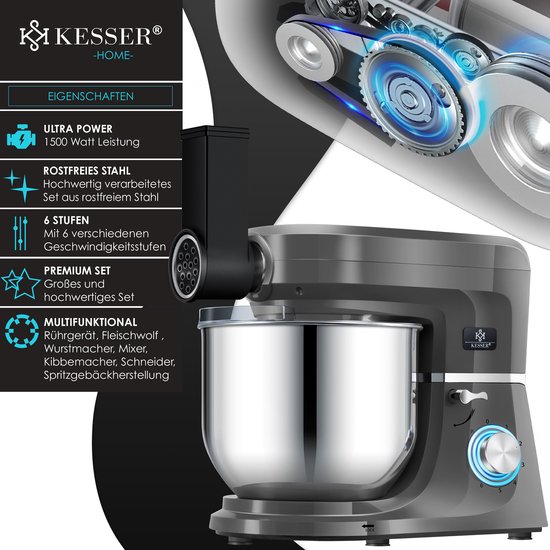 KESSER® Keukenmachine K-KM 3000 3in1 met Vleesmolen & Sapcentrifuge - Anthraciet — afbeelding 2