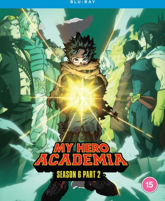 Voorzijde Blu-ray hoes My Hero Academia seizoen 6 deel 2 met Deku in het midden, omringd door klasgenoten.
