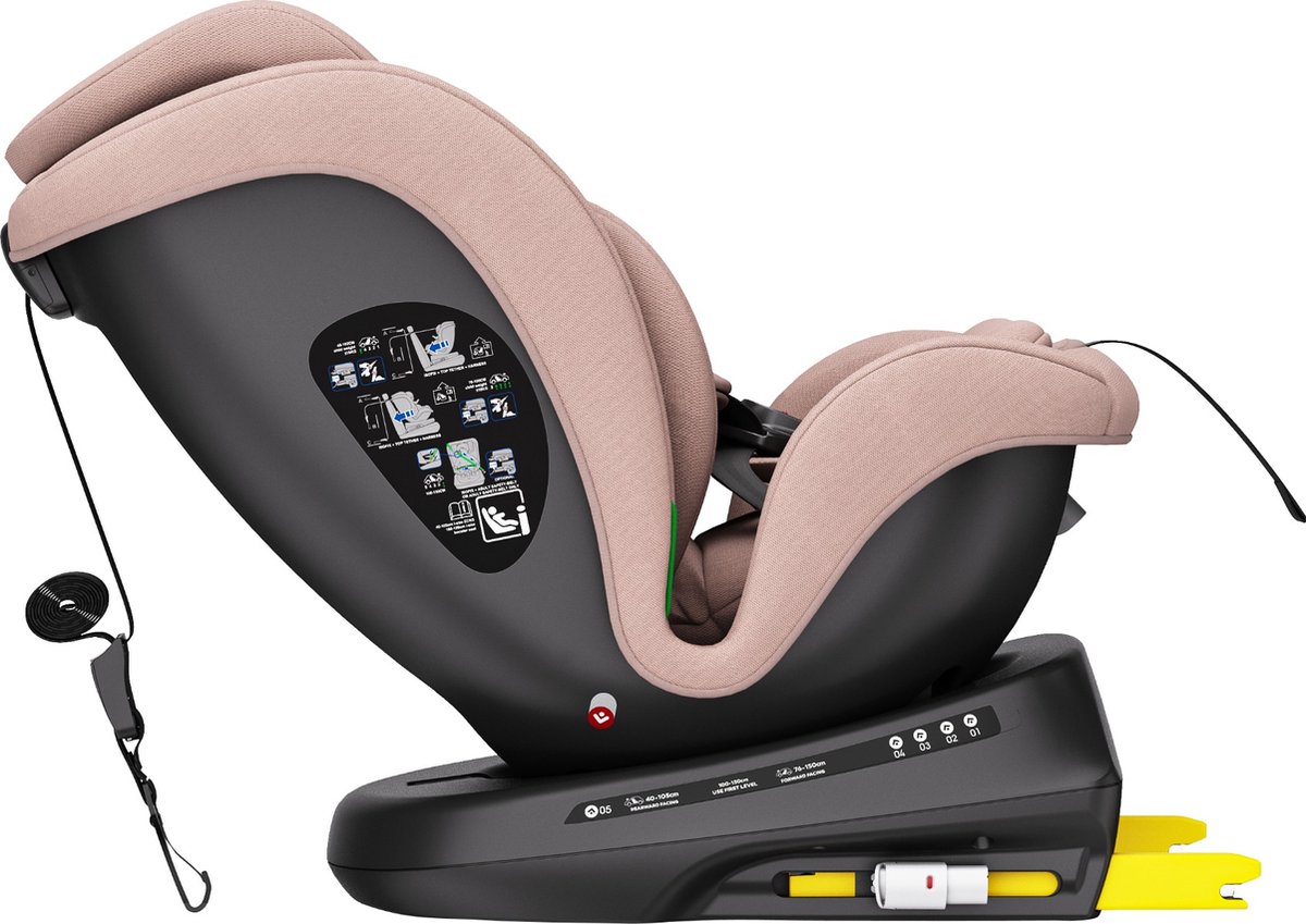 Ding Ding Aiden Autostoel Roze - 360° Draaibaar, i-Size, 0-12 jaar thumbnail 2