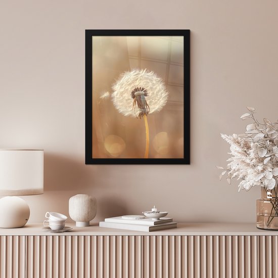 Poster in lijst - Fotolijst 30x40 cm - Posters - Paardenbloem - Beige - Natuur - Bloem - Posterlijst zwart - Decoratie - Wanddecoratie woonkamer - Muurdecoratie slaapkamer