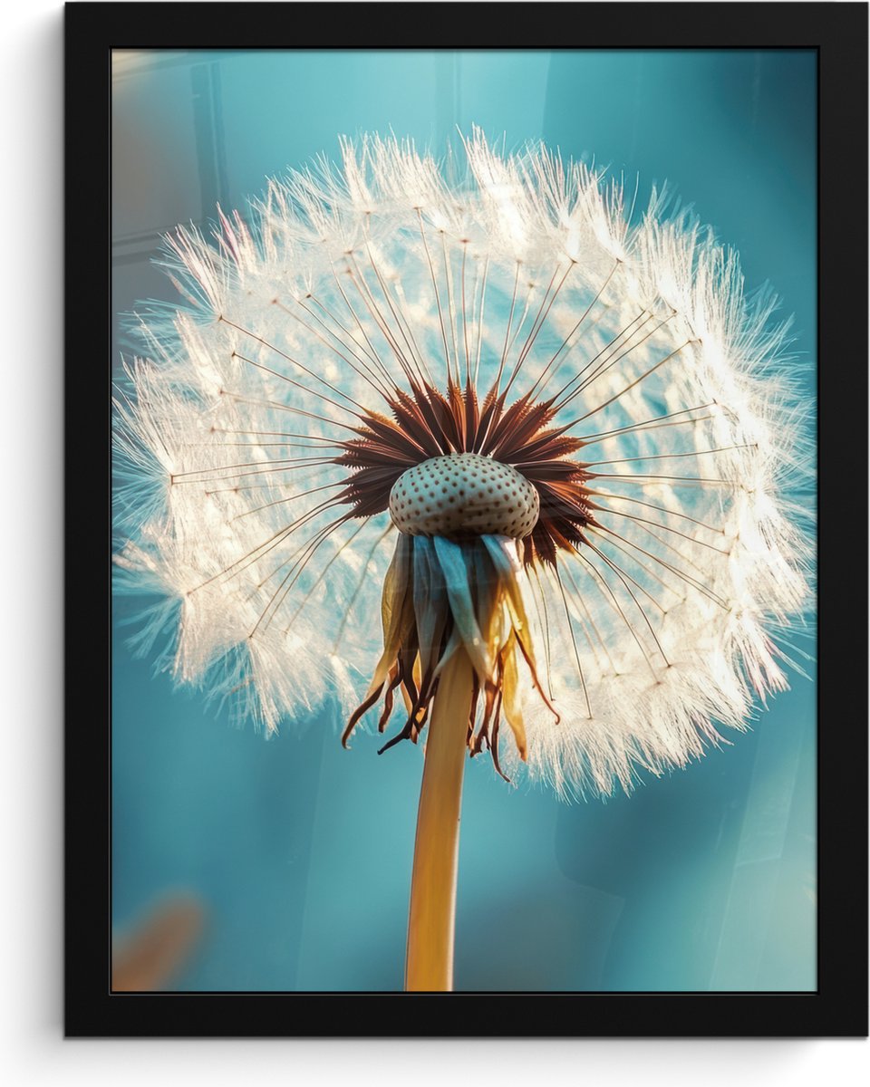 FrameYourWall Poster in lijst - Fotolijst 30x40 cm - Posters - Paardenbloem - Natuur - Bloemen - Blauw - Posterlijst zwart - Decoratie - Wanddecoratie woonkamer - Muurdecoratie slaapkamer
