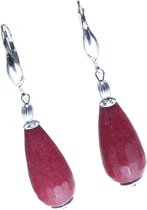 Bela Donaco Oorbellen Art Deco – rood facet Jade – Sterling Zilver