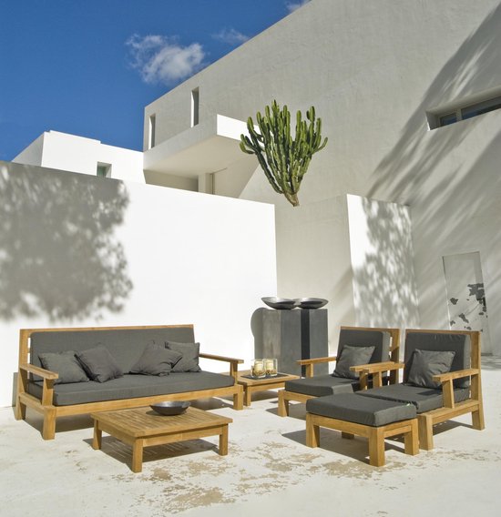 Day lounge set - Bank + 2x stoel + 2x voetenbank recycled teak FSC | bol.com
