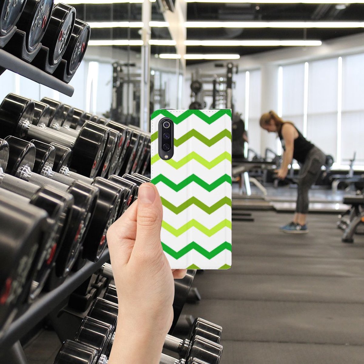 Standcase Hoesje voor Xiaomi Mi 9 Hoesje met Magneet Zigzag Groen