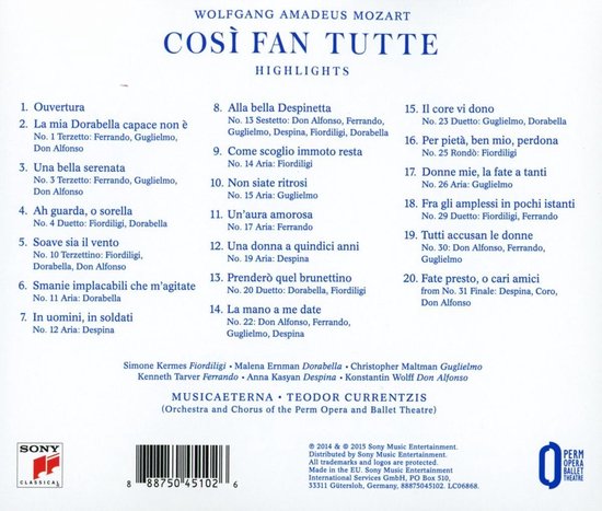 Mozart Così Fan Tutte Highlights Teodor Currentzis Cd Album Muziek 