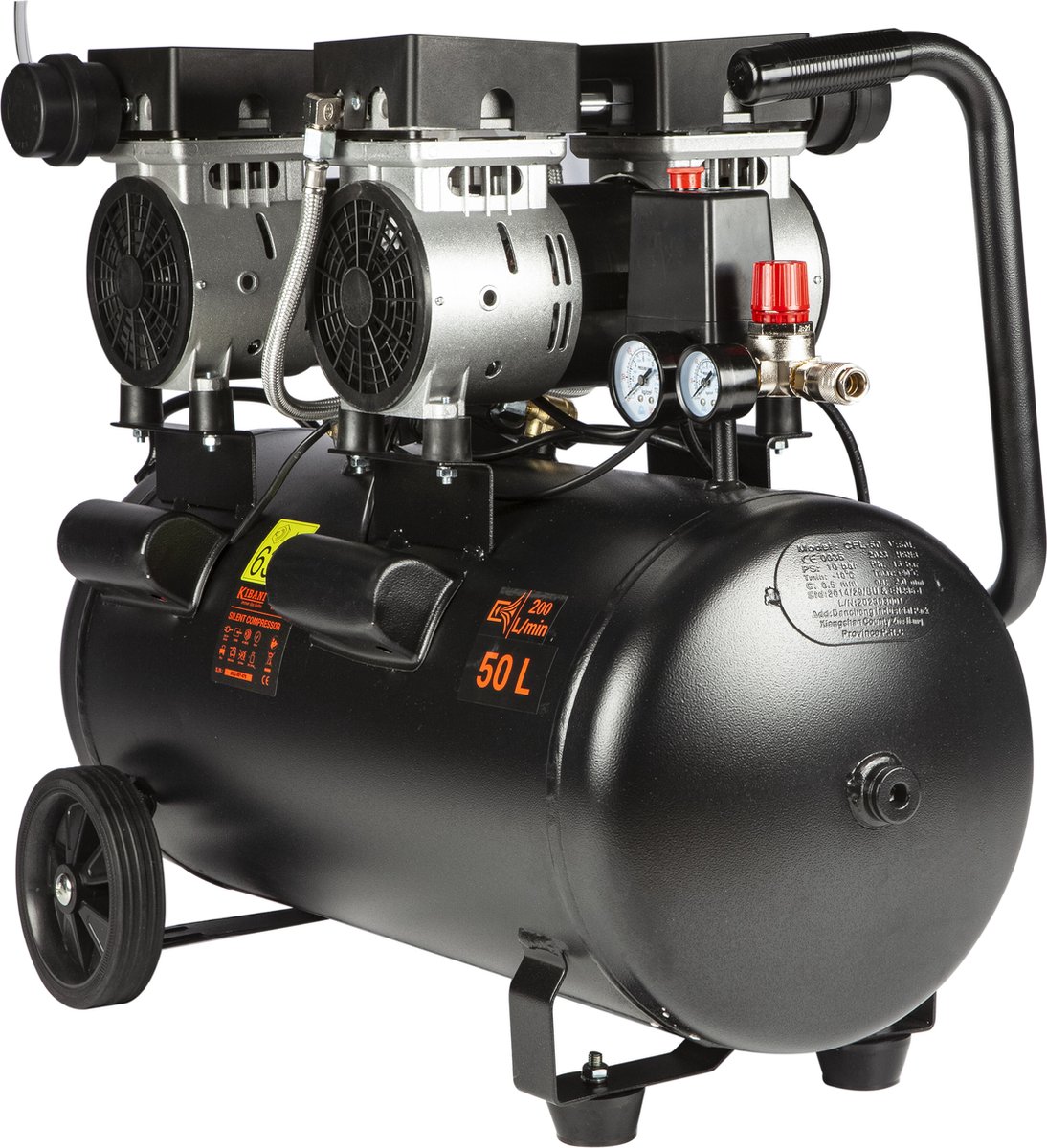 Kibani super stille compressor 50 liter – olievrij – 8 BAR – 63 DB – Super  Silent -... | bol.com