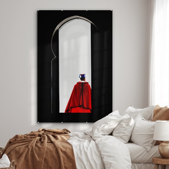 MuchoWow® Peinture sur verre 120x180 cm - Peinture sur verre acrylique - Porte - Homme - Rouge - Zwart - Photo sur verre - Peintures