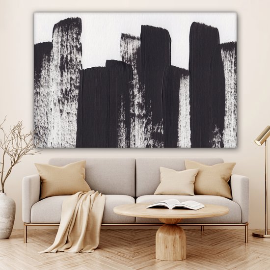 Peinture sur toile - Abstrait - Zwart - Wit - 150x100 cm - Décoration murale