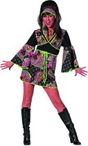 Hippie jurkje zwart met pink kort 60s 70s Maat 36