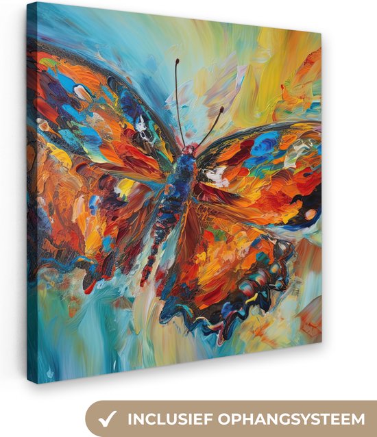 Peinture sur toile Papillon - Couleurs - Art - Peinture - 20x20 cm - Décoration murale