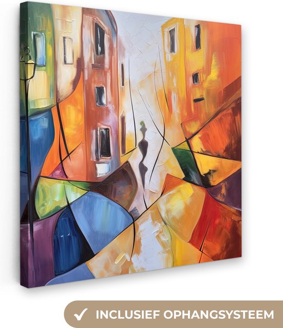 Canvas schilderij 50x50 cm - Wanddecoratie Abstract - Kunst - Schilderij - Kleuren - Muurdecoratie woonkamer - Slaapkamer decoratie - Kamer accessoires - Schilderijen op canvas