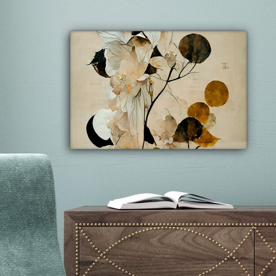 Canvas schilderij 30x20 cm - Wanddecoratie Bloemen - Bladeren - Boom - Pastel - Muurdecoratie woonkamer - Slaapkamer decoratie - Kamer accessoires - Schilderijen op canvas